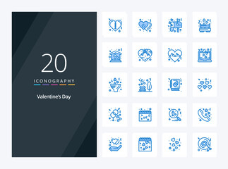 Fototapeta na wymiar 20 Valentines Day Blue Color icon for presentation