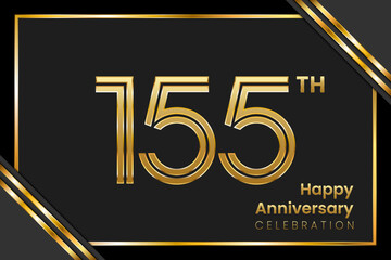 155th Anniversary. Anniversary Template Design With Golden Text, Vector Template Illustration