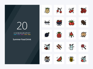 20 Summer Food Drink line Filled icon for presentation