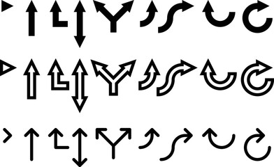 Arrow collection in three different styles. Editable stroke.