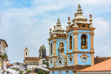 Old church tower in the Pelourinho neighborhood in the city of Salvador in the state of Bahia