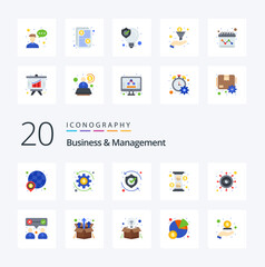 Fototapeta na wymiar 20 Business And Management Flat Color icon Pack like business loading protect hour solution