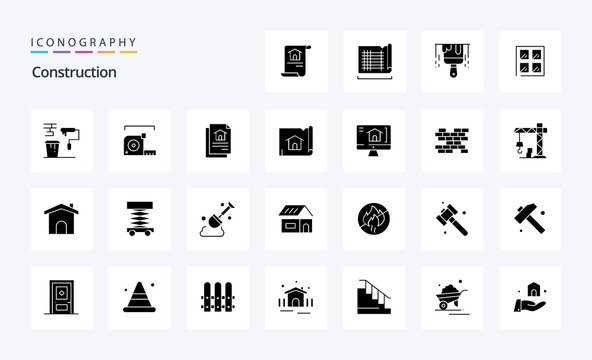 25 Construction Solid Glyph icon pack