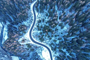 strada di montagna bosco neve 