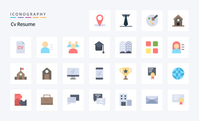 25 Cv Resume Flat color icon pack