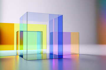 Translucent glass abstract geometric background, different colors