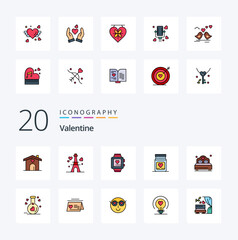 20 Valentine Line Filled Color icon Pack like love wedding handwatch heart medicine