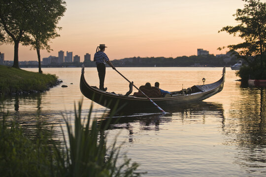 Man rowing a gondola, Charles River, Boston, Suffolk County, Massachusetts, USA