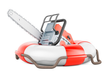 Naklejka premium Chainsaw with lifebelt, 3D rendering