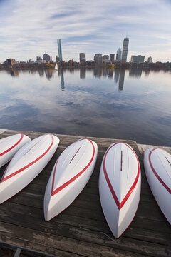 Boats at the MIT Boathouse, Back Bay, Charles River, Boston, Suffolk County, Massachusetts, USA