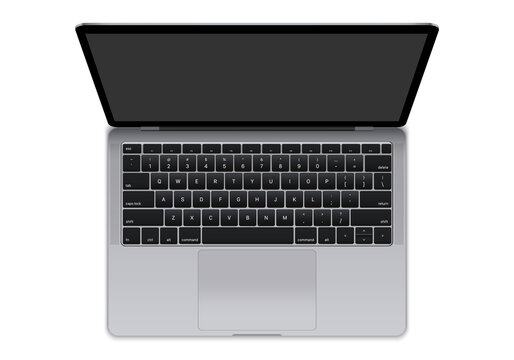 Realistic top view modern laptop isolated on white background. computer notebook with empty screen. blank copy space on modern mobile computer.