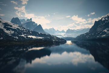 Lake in the mountains, little fog