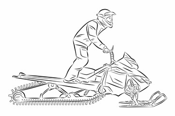 illustration of a rider on a snowmobile , vector drawing