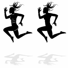 Fototapeta na wymiar silhouette of jumping woman, vector drawing