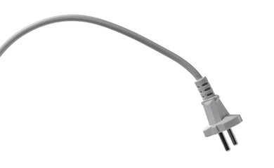 Close up white electricity cable plug isolated on white, with clipping path