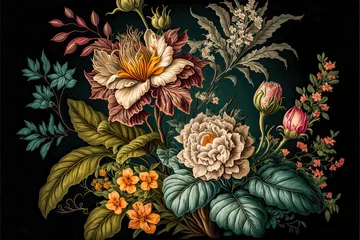 Meubelstickers Florale Elemente Vintage Background Backdrop Cover AI Art Generative AI Digital ART © Korea Saii