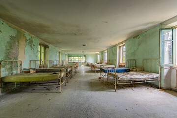 A dormitory in a dilapidated building