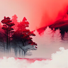 Red and white fog. Generative AI picture.