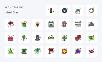 25 Mardi Gras Line Filled Style icon pack