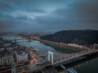 Fototapeta premium Aerial view of the bridge and traffic in the city of Budapest, Hungary