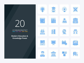 Fototapeta na wymiar 20 Modern Education And Knowledge Power Blue Color icon for presentation