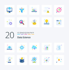 20 Data Science Flat Color icon Pack like binary code graph science document big data