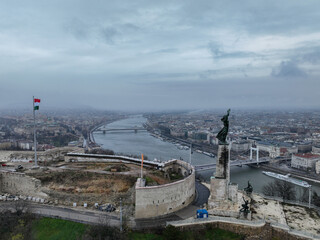 Aerial view of the Citadel fortress in the city of Budapest, Hungary