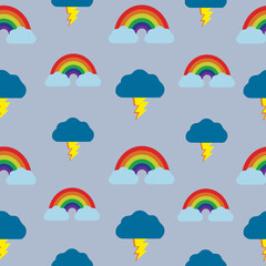 Cute seamless pattern with rainbow and clouds. Illustration for cards, posters, flyers, webs and other use.