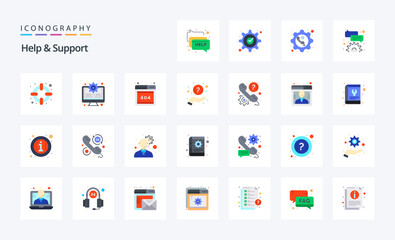 25 Help And Support Flat color icon pack