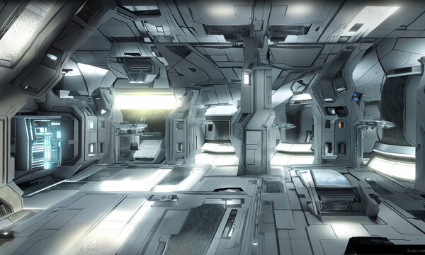 Interior image og a starbase, space craft, Made by AI, Artificial Intelligence