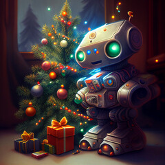 robot with christmas tree