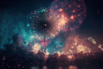 New year 2023 background with fireworks, Happy new year 2023 background with fireworks and lighting.