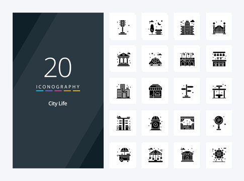 20 City Life Solid Glyph Icon For Presentation