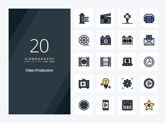 Fototapeta na wymiar 20 Video Production line Filled icon for presentation