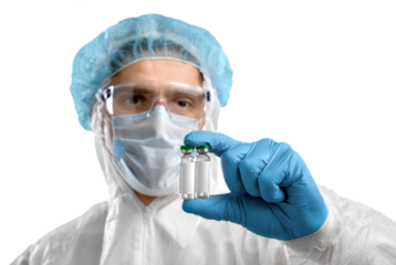 Doctor hand holds a Coronavirus vaccine jointly developed, immunization and treatment of Coronavirus