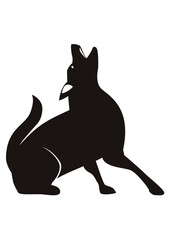 vector silhouette of a howling dog in black and white