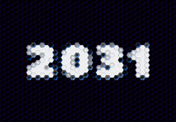 Sign of the 2031 year with hex pixel grid. New Years number or digits for holiday eve celebration card or calendar.