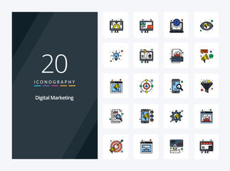 20 Digital Marketing line Filled icon for presentation