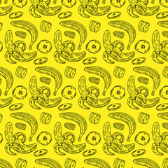 Cartoon seamless pattern with bananas