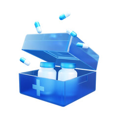 First aid and medicine bottles 3d rendering illustration