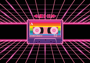 Retro Cassete with Sparking Neon Color
