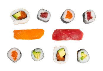 Fotobehang Set of sushi roll and nigiri, top view © Miquel