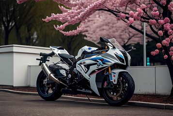 illustration of big bike with cherry blossom