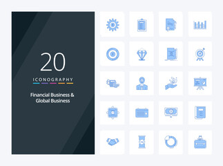 Fototapeta na wymiar 20 Financial Business And Global Business Blue Color icon for presentation
