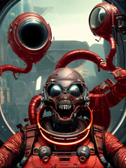 Fototapeta premium monstrosity piloting, Horror science fiction, made with AI, Artificial Intelligence