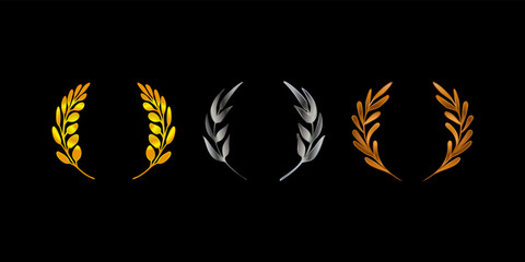 Golden, silver, bronze winner wreaths, crowns
