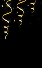 Gold Streamer Christmas Vector Black Background.