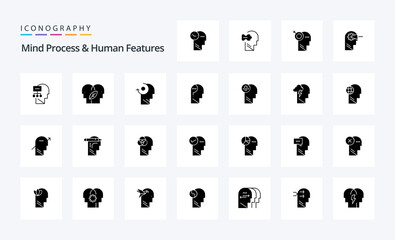 25 Mind Process And Human Features Solid Glyph icon pack