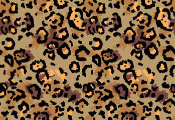 Seamless leopard fur pattern. Fashionable wild leopard print background. Animal design. Vector color illustration