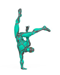 super hero is doing a dynamic dance pose in an exosuit